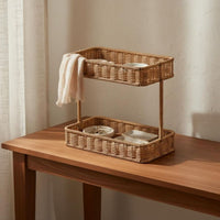 Entryway Tray with Hanging Rack Multi-Functional Imitation Rattan Organizer Rack Easy Access Key Holder Tray for Desktop, Dressing Table, Office