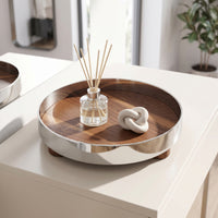 Decorative Tray with Feet Elegant Round Tray with Metal Walls Chic for Coffee Table