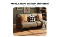 3-Seater Wooden Settee real leather Upholstery 3-Person Upholstered Couch New Chinese Design Sofa for residents, Living Room, study alcove, Office