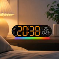 LED Clock with Ambient Light Large Display Digital Wall Clock Bright for Bedroom