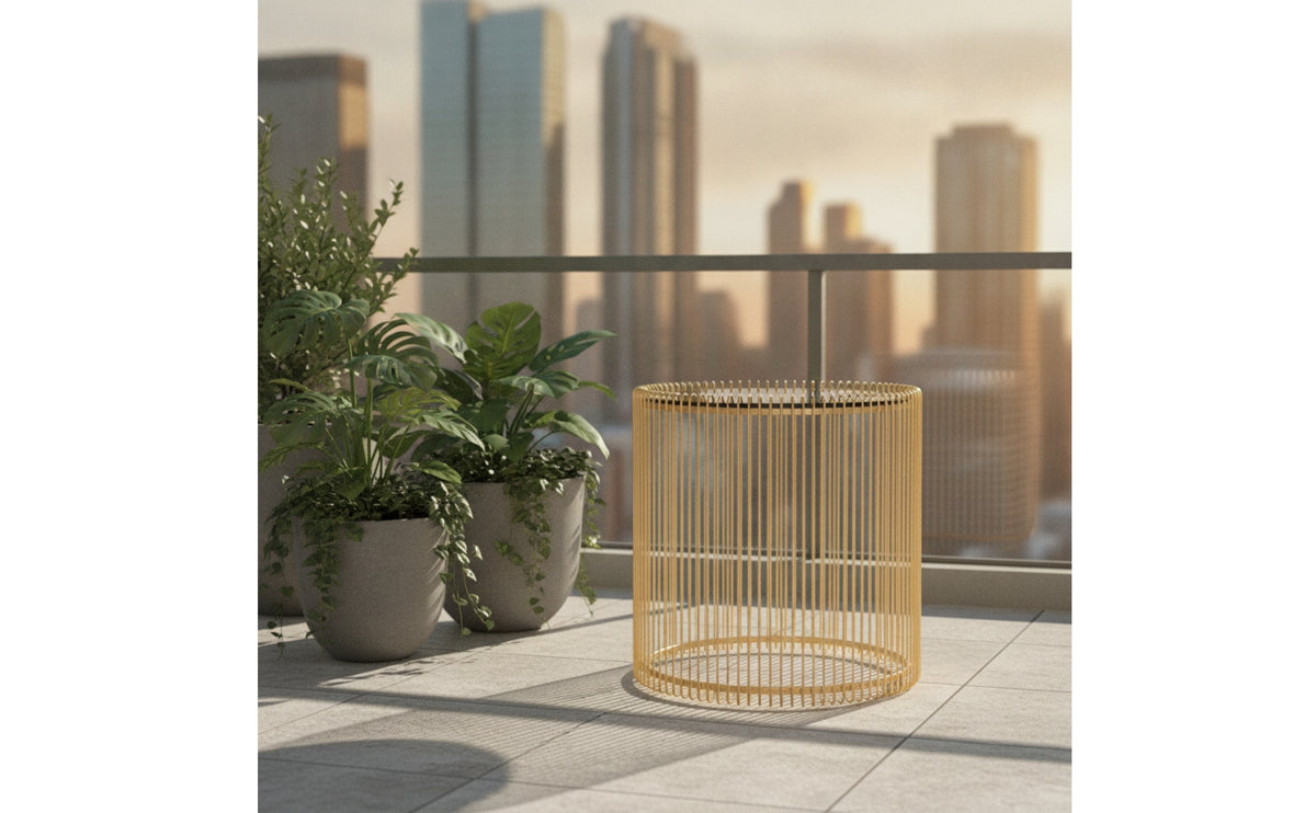 Openwork Side Table with Glass Surface Lightweight Glass Surface Side Table Modern Furniture Minimalistic for Balcony