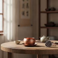 Copper Cup with Saucer Elegant Copper Tea Cup Low Profile Drinkware for Hosts, Desk