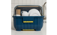 Dustproof Dish Dryer with Lid Dust-Resistant Cover Covered Dish Rack Easy to Clean Utensil and Cup Holder Drain Tray