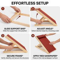 Dog Ramp and Scratch Board with Treat Box for Nail Filing, Wooden Adjustable Height Design for Small Foldable Pet Stairs for Bed Access