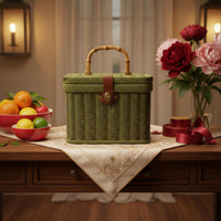 Handwoven Woven Gift Basket with Lid Portable Rattan Design Storage Case Decorative Handled Storage Box Lightweight for Weddings, Home Decor