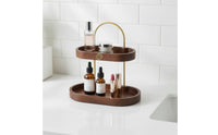 Cosmetic Storage Rack Space Saving Makeup Organizer with Wooden Trays Compact Skincare Holder for Tabletop