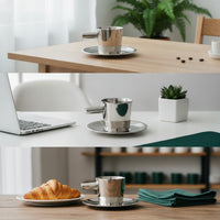 Espresso Cup with Saucer Stainless Steel Coffee Cup with Saucer Double-Walled