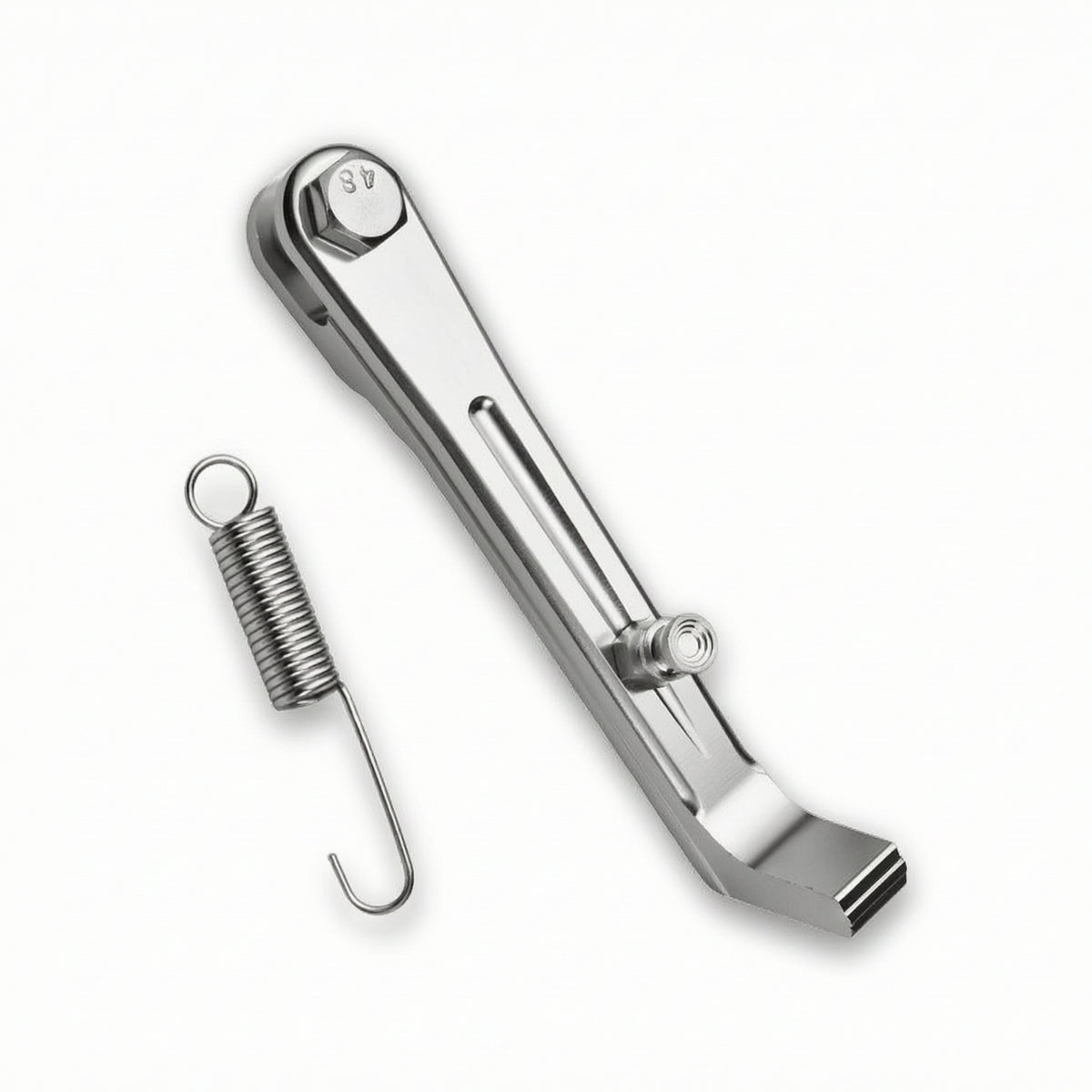 Aluminum Alloy Motorcycle Side Stand with Spring CNC-Machined Motorcycle Kickstand Spring Short Silver for Motorcyclists, Riders, Custom Builds