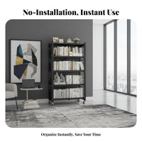 Installation-No-Cost Foldable Rolling Shelf No Assembly Required Collapsible Wheeled Rack Movable with Wheels Household Storage Multi-Functional for Students, Renters, Homeowners, Dorm Room, Bedroom, Office, Kitchen