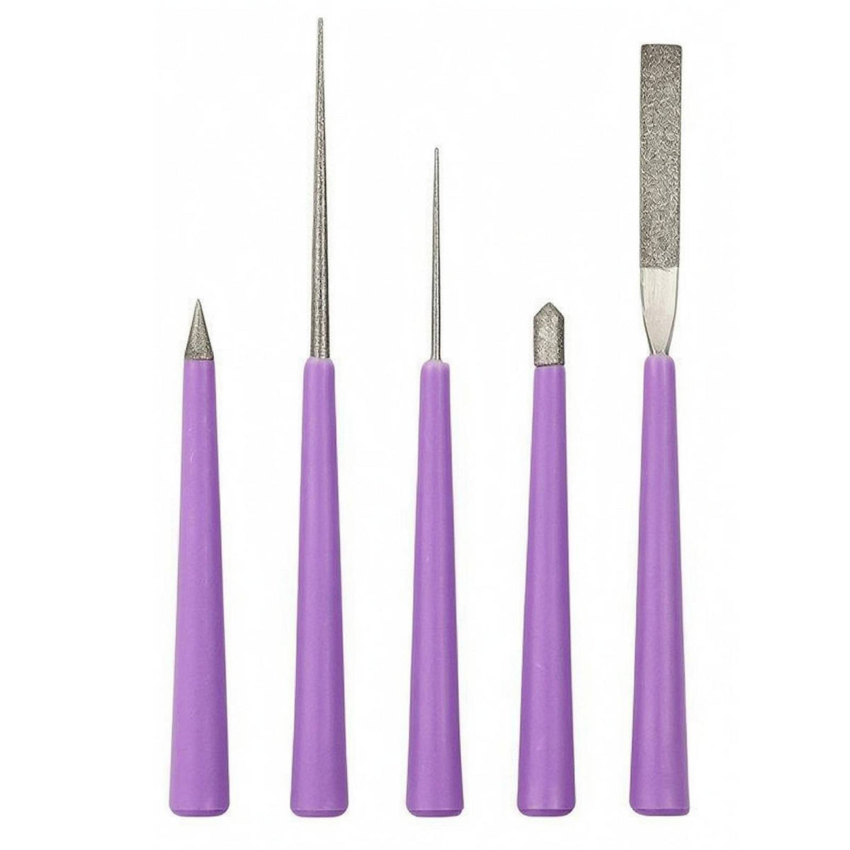5 Pieces Assorted Tip Shapes Diamond Needle Files Metal Abrasive End Jewelry Needle Files Small-Precision Filing Diamond File Set Violet Handle