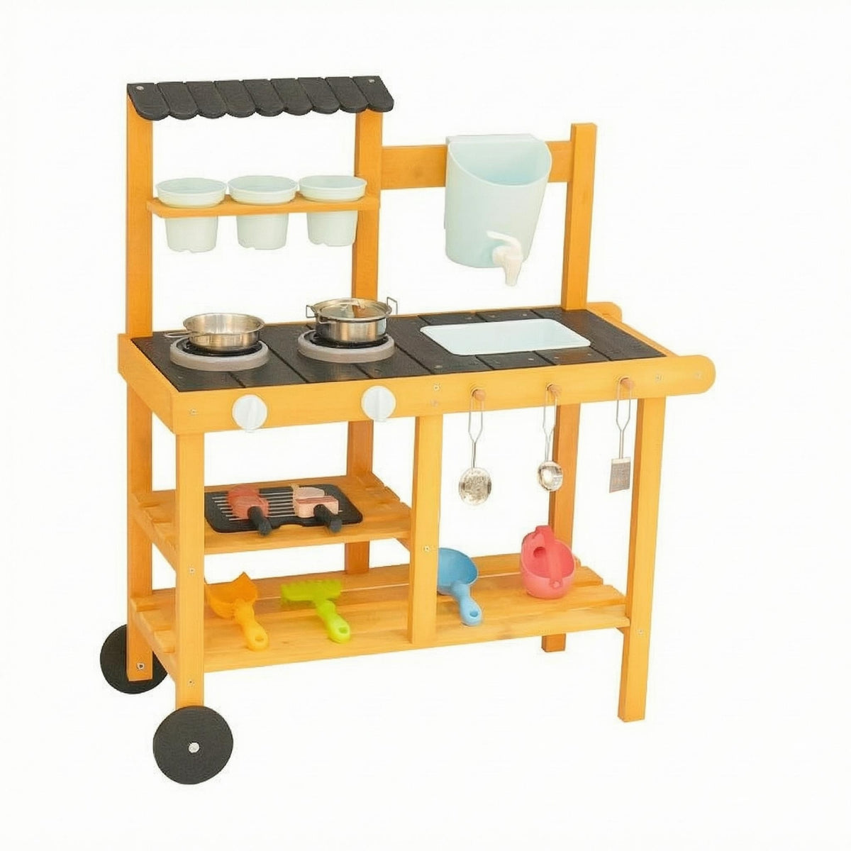 Wooden Mud Play Kitchen Stand Grill Section Backyard Cooking Set Wood