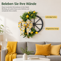 Spring Wreath 40cm Diameter, Artificial Lemon Wreath for Front Door, Country Style Door Decoration, Low-Maintenance Easter Wreath