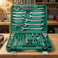 Car Repair Tool Kit Arrangement Mechanics Tool Set Portable Socket and Wrench Set for Home Mechanics, Garage, Roadside Emergency