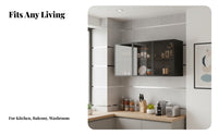 Wall Mounted Storage Cabinet Solid Wood Board Wall Mounted Glass Cabinet Space-Saving Suspended Display Shelf with Doors for Washroom, Balcony