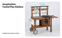 Built-in Sink Outdoor Wooden Play Kitchen Light Blue Panels Kids Outdoor Kitchen Storage Shelves Pretend Cooking Playset Cabinet-Style