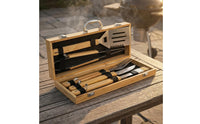 5 Pieces Metal Latches BBQ Accessories Set Natural Finish Wood Handle BBQ Set Portable Stainless Steel Grill Tools