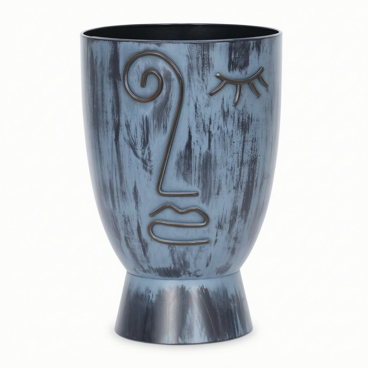 Planter with Face Detailing Indoor Facial Sculpture Planter Weathered Cylindrical Vase for Patio, Balcony