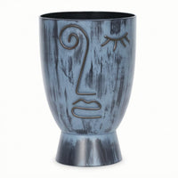 Planter with Face Detailing Indoor Facial Sculpture Planter Weathered Cylindrical Vase for Patio, Balcony