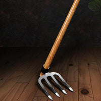 Long Handle Cultivator Hoe Heavy Duty 4-Tine Grub Hoe Versatile Steel Soil Loosening Rake for Gardeners, Farmers, Garden, Farm, Yard