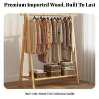 Solid Wood Wooden Clothes Rack Stable Design Unattached Standing Garment Stand Multifunctional Unattached Standing Garment Rack Large Capacity for Renters, Homeowners, Students, Bedroom, Entryway, Living Room, Apartment