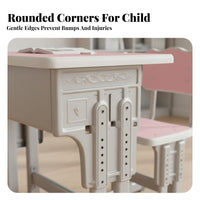 Safe Design Kids Desk and Chair Set Long-Lasting Steel Frame Adjustable Study Desk Easy to Assemble Adjustable Height Study Table Large Desktop for Students, Girls, Parents, Bedroom, School, Homeschooling, Classroom