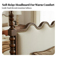 French Retro Wooden Bed Elegant Design Solid Wood Upholstered Bed Sturdy Construction Bedroom Furniture for Couples
