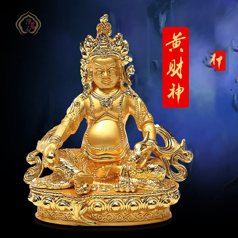 Gilded Yellow Jambhala Buddhist Statue for Altar Decoration