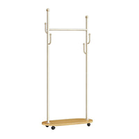 Space-Saving Rolling Clothes Rack with Shelves Mobile Design Rolling Valet Stand Slim silhouette Garment Organizer Easy Assembly for Apartment Dwellers, Students, Homeowners, Bedroom, Bedside, Dorm Room, Entryway
