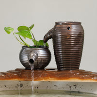 Indoor Ceramic Tabletop Fountain Recirculating Ceramic Fountain with Water Circulator Decorative for Aquarium, Plant Arrangement