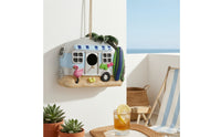 Trailer Birdhouse Beach-Themed Birdhouse with Rope Hanger Hand-Painted Garden Decor for Bird Lovers, Gardeners, Patio, Courtyard, Balcony
