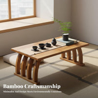 Foldable Curved Leg Kang Table Japanese Aesthetic Floor Desk Space-Saving Household Furniture Multifunctional for Tea Lovers, Students, Distant Workers, Bay Window, Tatami Room, Bedroom, Small Areas