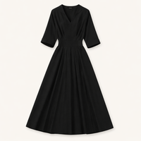 Dresses for Women Plus Size with V-Neck and Wing Sleeves, Midi Dress with Gathered Waist for Business Casual Office Wear, Flattering Fit up to 5XL