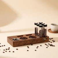 Unidirectional-Way Valve Single Dose Coffee Bean Tubes with Holder Airtight Seal Wooden Espresso Workflow Organizer Glass Vials