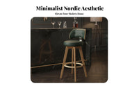 Nordic Design Upholstered Swivel Counter Chair Padded Backrest Upholstered Swivel Stool Built-in Footrest Seating Furniture Sturdy Wooden Legs for Bar Owners, Homeowners, Interior Designers, Kitchen Island, Cafe, Restaurant, Dining Room