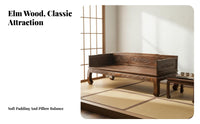 Chinese Design Arhat Bed Water-Resistant-Resistant Solid Elm Wood Sofa Bed Antique Carved Daybed for Tea Enthusiasts, Interior Designers, Homestay