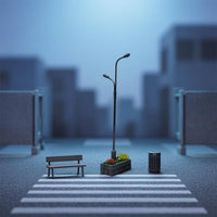 1:64 Scale Double-Head Street Lamp Model Resin and Metal Battery-Powered Lamp Model Slim Pole Miniature Street Light Plastic Parts