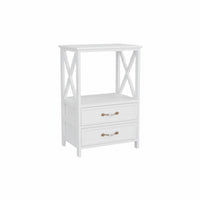 Farmhouse design End Table with Drawer and Basket Distressed Finish Nightstand Multi-Functional Bedside Cabinet space-saving Size for Homeowners, Apartment Dwellers, Small Spaces, Hallway, Entryway, Living Room