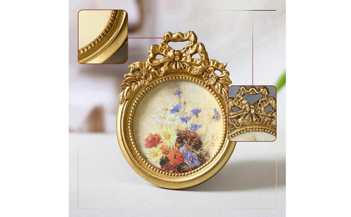 Vintage-Style Round Photo Frame Elegant Round Picture Frame Small Compact for Shelf