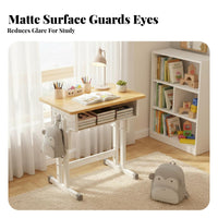 Safe & Long-Lasting Solid Wood Student Desk and Chair Rounded Corners Adjustable Kids Study Desk Set Easy to Assemble children's Height Adjustable Writing Table Space Saving for Students, Boys, Girls, Classroom, Homeschooling, Home, Bedroom