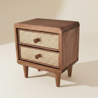 Wooden Rattan Drawer Box Handwoven Cane Front Mini Desk Storage Box Space Saving
