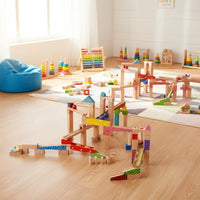 100 Pieces Wooden Marble Run Parent-Child Interaction Ball Track Building Blocks Paint Block Set for Children
