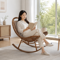 Weatherproof Ergonomic Wooden Rocker with Cushion, Rocker with Footrest, Outdoor Patio Chair, Light and Dark Wood, Modern Chinese Style