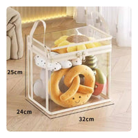 Transparent Soft Toy Storage Container Carry Handles Stuffed Creature Storage Box Dustproof Clear Toy Bin Rectangular
