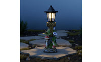 Resin Bird Garden Figurine Hand Painted Solar Welcome Post Light Weather Resistant Sunlight Garden Lamp Post Statue for Yard, Patio, Pathway