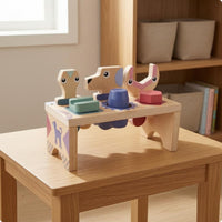 Natural Wood Finish Wooden Tool Bench Brightly Colored Tool Bench Toy Peg-and-Slot Construction Workbench Educational for Children