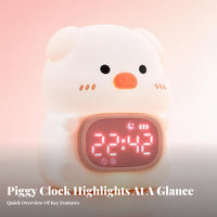 Rounded White Body Pig Alarm Clock Timer-Based Pig Night Light Clock Electronic Home Decor
