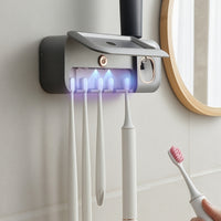 Rechargeable Toothbrush Sanitizer with Slots Cordless Wall Toothbrush Holder Compact Bathroom Organizer Hygienic for Apartment