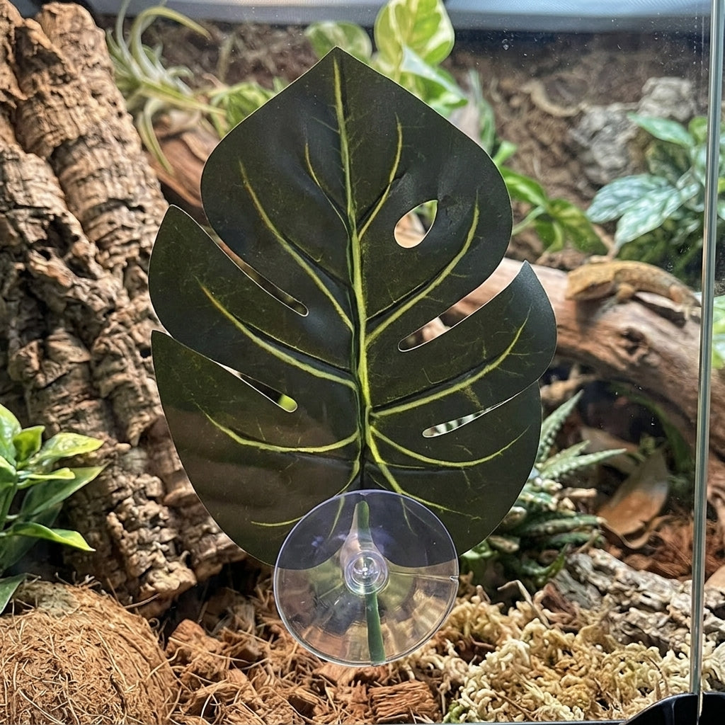 Turtle Basking Perch with Artificial Leaf Decoration, Suction Cup Crested Gecko Tank Resting Area for Betta Aquatic Pet
