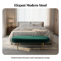 plush fabric Upholstery Oval End-of-Bed Seat Light Luxury Design End-of-Bed Bench Modern design Accent Stool Sturdy Metal Legs for Interior Designers, Homeowners, Adults, Bedroom, changing area, Walk-in Closet, Entryway