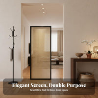 Rattan Screen Divider Modern Minimalist Design Woven Wood Frame Divider Wooden Structure Frame Cane Screen for Bedroom, Restaurant, Studio Apartment
